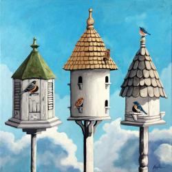 The Cul de Sac - realistic birdhouses bird painting